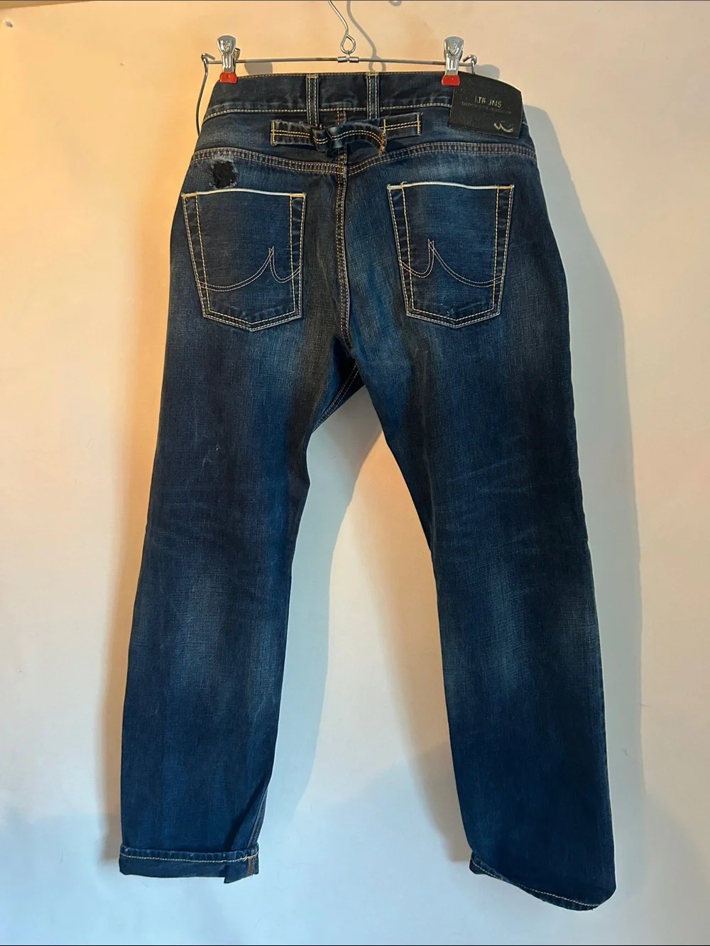 LTB Jeans Men's Dark Blue Distressed Jeans with selvedge. 32x32 low rise slim